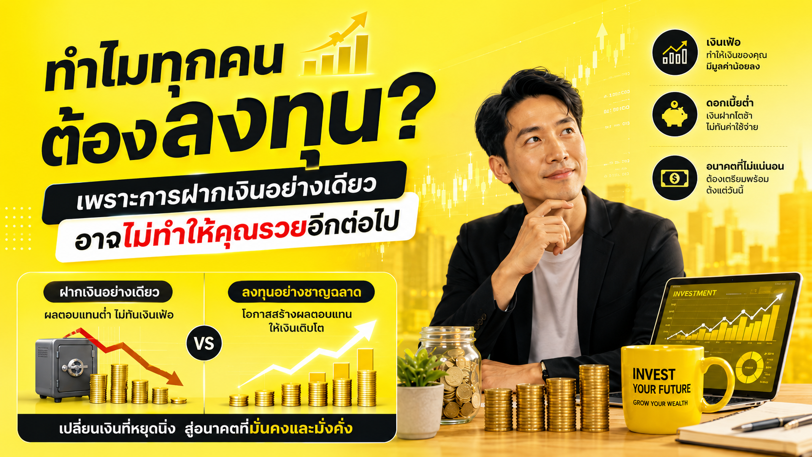 เพราะการฝากเงินอย่างเดียว อาจไม่ทำให้คุณรวยอีกต่อไป
&nbsp;