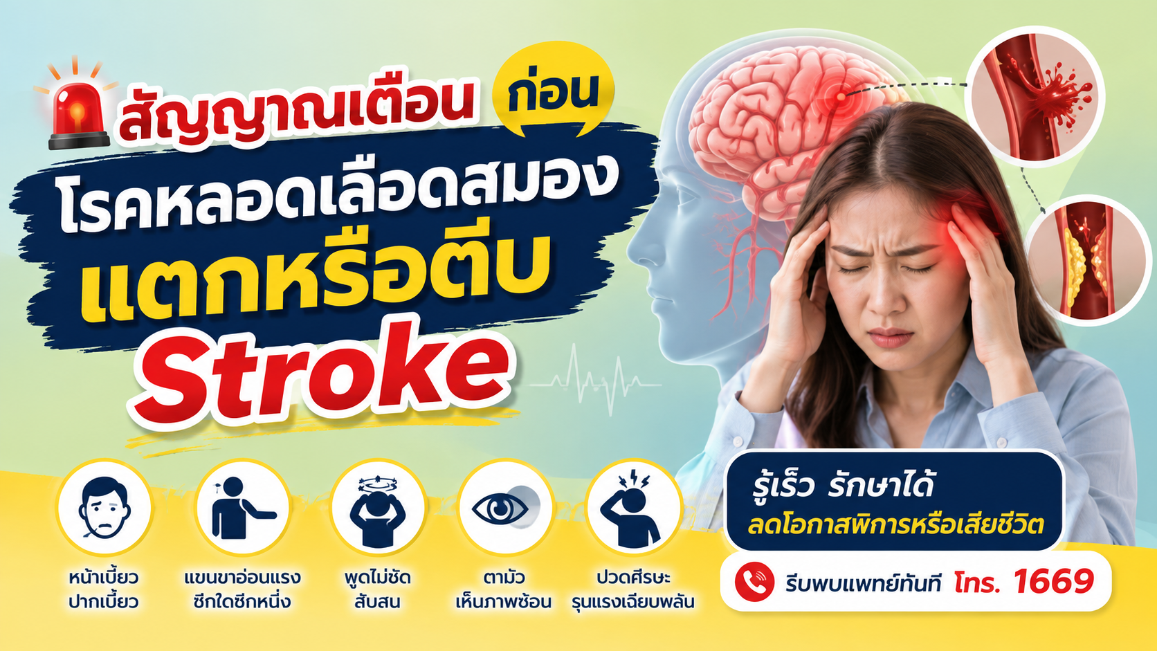 

สัญญาณเตือนก่อน โรคหลอดเลือดสมองแตกหรือตีบ Stroke

